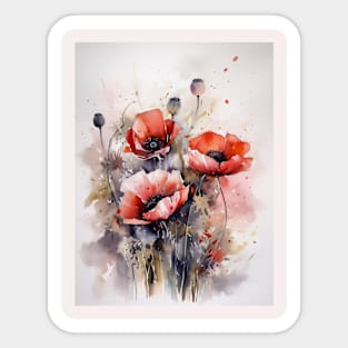 Watercolor flowers poppies Sticker